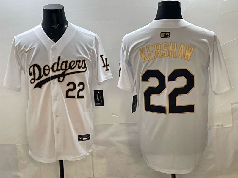 Men Los Angeles Dodgers #22 Kershaw White Gold Game 2026 Nike MLB Jersey 001